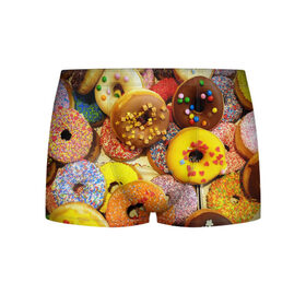 Мужские трусы 3D с принтом Сладкие пончики в Курске, 50% хлопок, 50% полиэстер | классическая посадка, на поясе мягкая тканевая резинка | Тематика изображения на принте: еда | пончики | сладости | цветной | яркий