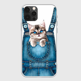 Чехол для iPhone 12 Pro Max с принтом КОТЕНОК В КАРМАНЕ в Курске, Силикон |  | Тематика изображения на принте: cat | барсик | девочкам | джинсы | карман | киса | комбинезон | костюм | кот | котенок | котик | кошка | красиво | мило | мяу | одежда