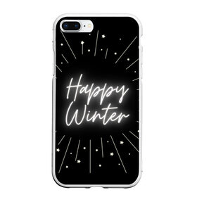 Чехол для iPhone 7Plus/8 Plus матовый с принтом Happy Winter в Курске, Силикон | Область печати: задняя сторона чехла, без боковых панелей | happy | winte | звезды | зима | небо | снег | черно белый | черный