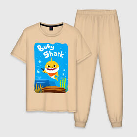 Мужская пижама хлопок с принтом Baby Shark в Курске, 100% хлопок | брюки и футболка прямого кроя, без карманов, на брюках мягкая резинка на поясе и по низу штанин
 | babyshark | babysharkchallenge | babysharkdance | акулёнок | детскаяпесенка | семьяакул