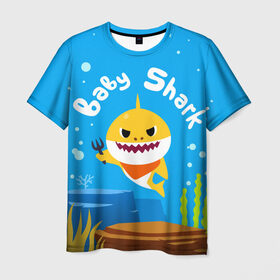 Мужская футболка 3D с принтом Baby Shark в Курске, 100% полиэфир | прямой крой, круглый вырез горловины, длина до линии бедер | babyshark | babysharkchallenge | babysharkdance | акулёнок | детскаяпесенка | семьяакул