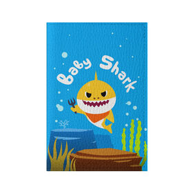 Обложка для паспорта матовая кожа с принтом Baby Shark в Курске, натуральная матовая кожа | размер 19,3 х 13,7 см; прозрачные пластиковые крепления | babyshark | babysharkchallenge | babysharkdance | акулёнок | детскаяпесенка | семьяакул