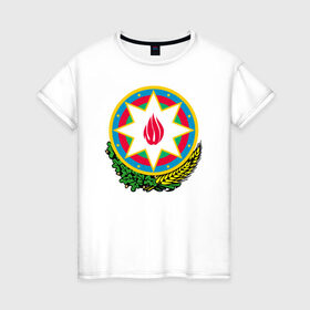 Женская футболка хлопок с принтом Азербайджан в Курске, 100% хлопок | прямой крой, круглый вырез горловины, длина до линии бедер, слегка спущенное плечо | azerbaijan | baku | азербайджан | баку | герб | флаг