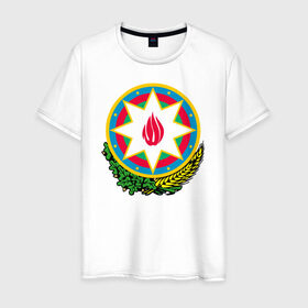 Мужская футболка хлопок с принтом Азербайджан в Курске, 100% хлопок | прямой крой, круглый вырез горловины, длина до линии бедер, слегка спущенное плечо. | azerbaijan | baku | азербайджан | баку | герб | флаг