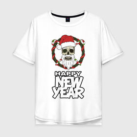 Мужская футболка хлопок Oversize с принтом Happy new year в Курске, 100% хлопок | свободный крой, круглый ворот, “спинка” длиннее передней части | 