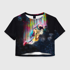 Женская футболка Crop-top 3D с принтом Космонавт в Курске, 100% полиэстер | круглая горловина, длина футболки до линии талии, рукава с отворотами | 2021 | астронавт | астроном | в космосе | вселенная | галактика | гот | звезда | земля | игра | космическая | космонавт | космос | кот | котик | красивая | модная | неон | новый год | планета | радуга | эмо