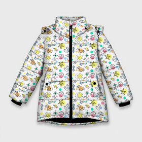 Зимняя куртка для девочек 3D с принтом Пляжный паттерн в Курске, ткань верха — 100% полиэстер; подклад — 100% полиэстер, утеплитель — 100% полиэстер. | длина ниже бедра, удлиненная спинка, воротник стойка и отстегивающийся капюшон. Есть боковые карманы с листочкой на кнопках, утяжки по низу изделия и внутренний карман на молнии. 

Предусмотрены светоотражающий принт на спинке, радужный светоотражающий элемент на пуллере молнии и на резинке для утяжки. | лето | море | отдых | паттерн | пляж | солнце