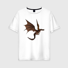 Женская футболка хлопок Oversize с принтом Дракон в Курске, 100% хлопок | свободный крой, круглый ворот, спущенный рукав, длина до линии бедер
 | в полете | дракон | злой | коричневый | кричит | летит