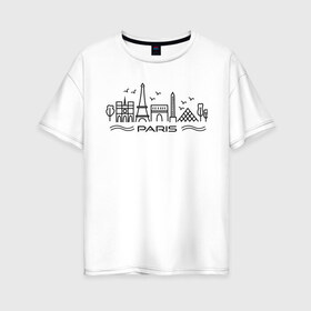 Женская футболка хлопок Oversize с принтом Paris Seine LineArt в Курске, 100% хлопок | свободный крой, круглый ворот, спущенный рукав, длина до линии бедер
 | Тематика изображения на принте: art | eiffel tower | france | line | lineart | louvre | monument | notre dame | paris | river | seine | tourism | visit