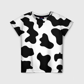 Детская футболка 3D с принтом Му-му в Курске, 100% гипоаллергенный полиэфир | прямой крой, круглый вырез горловины, длина до линии бедер, чуть спущенное плечо, ткань немного тянется | абстракция | бык | кожа коровы | корова | му му | пятна | черно белое | черно белые пятна