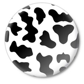 Значок с принтом Му-му в Курске,  металл | круглая форма, металлическая застежка в виде булавки | абстракция | бык | кожа коровы | корова | му му | пятна | черно белое | черно белые пятна