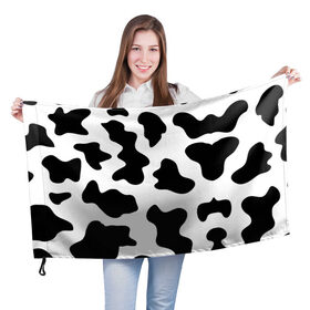 Флаг 3D с принтом Му-му в Курске, 100% полиэстер | плотность ткани — 95 г/м2, размер — 67 х 109 см. Принт наносится с одной стороны | абстракция | бык | кожа коровы | корова | му му | пятна | черно белое | черно белые пятна