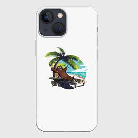 Чехол для iPhone 13 mini с принтом Отпуск в Курске,  |  | ленивец | отдых | отпуск | пальма | пляж