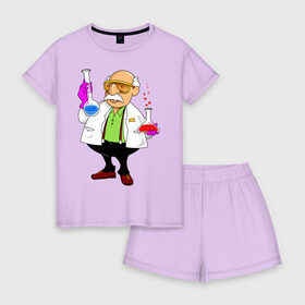 Женская пижама с шортиками хлопок с принтом Химик в Курске, 100% хлопок | футболка прямого кроя, шорты свободные с широкой мягкой резинкой | лаборант | научные открытия | опыты | пробирка | химик