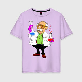 Женская футболка хлопок Oversize с принтом Химик в Курске, 100% хлопок | свободный крой, круглый ворот, спущенный рукав, длина до линии бедер
 | лаборант | научные открытия | опыты | пробирка | химик