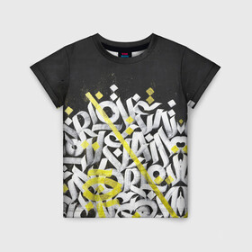 Детская футболка 3D с принтом GRAFFITY в Курске, 100% гипоаллергенный полиэфир | прямой крой, круглый вырез горловины, длина до линии бедер, чуть спущенное плечо, ткань немного тянется | граффити | каллиграфия | минимализм | надписи | настенная живопись | символы