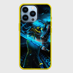 Чехол для iPhone 13 Pro с принтом NEON SAMURAI в Курске,  |  | samurai | аниме | меч | молнии | неоновая катана | персонаж аниме | человек | человек в доспехах