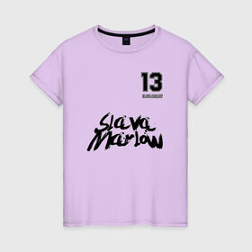 Женская футболка хлопок с принтом Slava Marlow в Курске, 100% хлопок | прямой крой, круглый вырез горловины, длина до линии бедер, слегка спущенное плечо | 