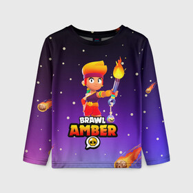 Детский лонгслив 3D с принтом BRAWL STARS AMBER. в Курске, 100% полиэстер | длинные рукава, круглый вырез горловины, полуприлегающий силуэт
 | 8 bit | amber | brawl stars | colette | crow | gale | leon | max | mecha | mecha crow | mr.p | sally leon | shark | tara | virus 8 bit | werewolf leon | акула | амбер | берли | бравл старс | ворон | коллет | макс | оборотень