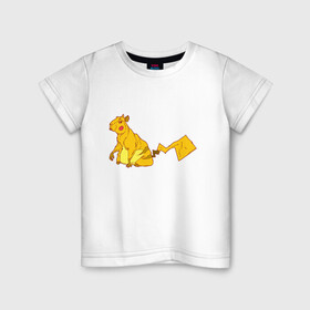 Детская футболка хлопок с принтом Пикачу в Курске, 100% хлопок | круглый вырез горловины, полуприлегающий силуэт, длина до линии бедер | аниме | капибара | пикачу | покемон | покемоны