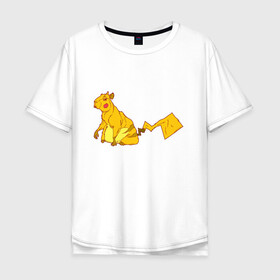 Мужская футболка хлопок Oversize с принтом Пикачу в Курске, 100% хлопок | свободный крой, круглый ворот, “спинка” длиннее передней части | аниме | капибара | пикачу | покемон | покемоны