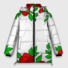 Женская зимняя куртка 3D с принтом Scarlet Roses в Курске, верх — 100% полиэстер; подкладка — 100% полиэстер; утеплитель — 100% полиэстер | длина ниже бедра, силуэт Оверсайз. Есть воротник-стойка, отстегивающийся капюшон и ветрозащитная планка. 

Боковые карманы с листочкой на кнопках и внутренний карман на молнии | fashion flowers | fashion girl | love | букет | бутоны | жена | красные цветы | лепестки | летние | лето | листья | лучшая | люблю | мама | подарок | природа | растения | розочка | розы | сюрприз | узор | цветок | цветочки