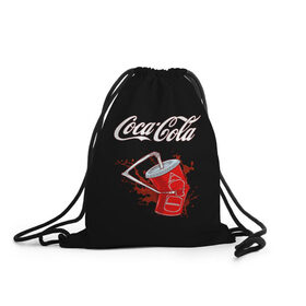 Рюкзак-мешок 3D с принтом Coca Cola в Курске, 100% полиэстер | плотность ткани — 200 г/м2, размер — 35 х 45 см; лямки — толстые шнурки, застежка на шнуровке, без карманов и подкладки | coca cola | газировка | кола | лето | лимонад | свежесть | стакан
