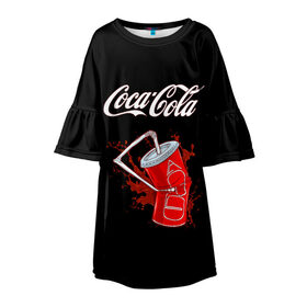 Детское платье 3D с принтом Coca Cola в Курске, 100% полиэстер | прямой силуэт, чуть расширенный к низу. Круглая горловина, на рукавах — воланы | Тематика изображения на принте: coca cola | газировка | кола | лето | лимонад | свежесть | стакан