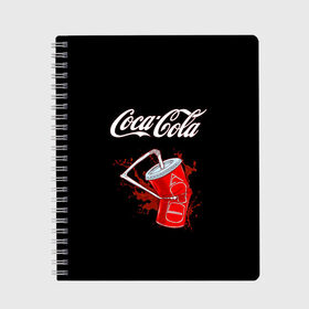Тетрадь с принтом Coca Cola в Курске, 100% бумага | 48 листов, плотность листов — 60 г/м2, плотность картонной обложки — 250 г/м2. Листы скреплены сбоку удобной пружинной спиралью. Уголки страниц и обложки скругленные. Цвет линий — светло-серый
 | Тематика изображения на принте: coca cola | газировка | кола | лето | лимонад | свежесть | стакан