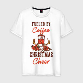 Мужская футболка хлопок с принтом Рождественский кофе в Курске, 100% хлопок | прямой крой, круглый вырез горловины, длина до линии бедер, слегка спущенное плечо. | 