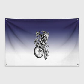 Флаг-баннер с принтом BMX в Курске, 100% полиэстер | размер 67 х 109 см, плотность ткани — 95 г/м2; по краям флага есть четыре люверса для крепления | bike | bmx | bones | eyes | jaw | skeleton | skull | sport | велосипед | кости | пасть | скелет | спорт | череп