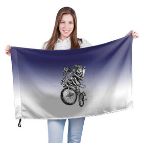 Флаг 3D с принтом BMX в Курске, 100% полиэстер | плотность ткани — 95 г/м2, размер — 67 х 109 см. Принт наносится с одной стороны | bike | bmx | bones | eyes | jaw | skeleton | skull | sport | велосипед | кости | пасть | скелет | спорт | череп