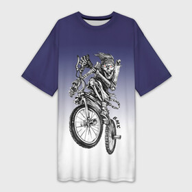 Платье-футболка 3D с принтом BMX в Курске,  |  | bike | bmx | bones | eyes | jaw | skeleton | skull | sport | велосипед | кости | пасть | скелет | спорт | череп