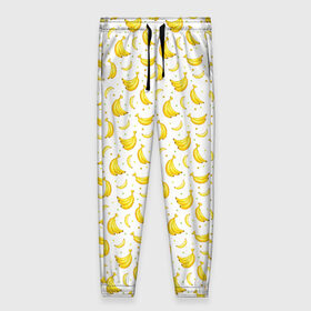 Женские брюки 3D с принтом Банановый рай в Курске, полиэстер 100% | прямой крой, два кармана без застежек по бокам, с мягкой трикотажной резинкой на поясе и по низу штанин. В поясе для дополнительного комфорта — широкие завязки | bananas | circle | fruit | pattern | бананы | кружок | узор | фрукт