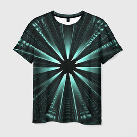 Мужская футболка 3D с принтом фантастический туннель в Курске, 100% полиэфир | прямой крой, круглый вырез горловины, длина до линии бедер | градиент | дыра | иллюзия | корридор | лучи | сквозь | туннель | фантастика | фантастический туннель