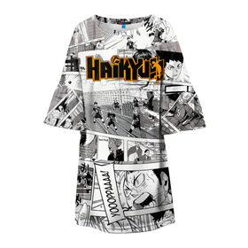 Детское платье 3D с принтом Haikyu в Курске, 100% полиэстер | прямой силуэт, чуть расширенный к низу. Круглая горловина, на рукавах — воланы | Тематика изображения на принте: haikyu | аниме | волейбол | манга | спортивная | фурудатэ | харуити