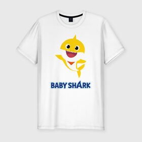 Мужская футболка хлопок Slim с принтом Baby Shark Рисунок на спине в Курске, 92% хлопок, 8% лайкра | приталенный силуэт, круглый вырез ворота, длина до линии бедра, короткий рукав | 