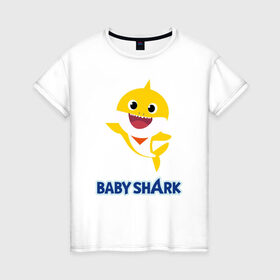 Женская футболка хлопок с принтом Baby Shark Рисунок на спине в Курске, 100% хлопок | прямой крой, круглый вырез горловины, длина до линии бедер, слегка спущенное плечо | 