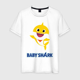 Мужская футболка хлопок с принтом Baby Shark Рисунок на спине в Курске, 100% хлопок | прямой крой, круглый вырез горловины, длина до линии бедер, слегка спущенное плечо. | 