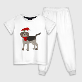 Детская пижама хлопок с принтом Новогодний Бигль в Курске, 100% хлопок |  брюки и футболка прямого кроя, без карманов, на брюках мягкая резинка на поясе и по низу штанин
 | 2021 | бигль | зима | зимняя собака | милый | нарядная собака | новогодний щенок | новый год | подарок | собака | собака в шапке | шарф | щенок | щенок с шарфом