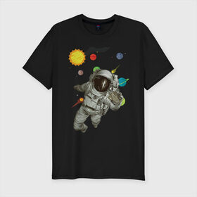 Мужская футболка хлопок Slim с принтом Астронавт в Курске, 92% хлопок, 8% лайкра | приталенный силуэт, круглый вырез ворота, длина до линии бедра, короткий рукав | sun | астронавт | галактика | космос | планеты