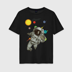 Женская футболка хлопок Oversize с принтом Астронавт в Курске, 100% хлопок | свободный крой, круглый ворот, спущенный рукав, длина до линии бедер
 | sun | астронавт | галактика | космос | планеты
