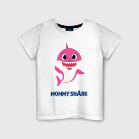 Детская футболка хлопок с принтом Baby Shark Mommy в Курске, 100% хлопок | круглый вырез горловины, полуприлегающий силуэт, длина до линии бедер | Тематика изображения на принте: 