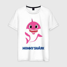 Мужская футболка хлопок с принтом Baby Shark Mommy в Курске, 100% хлопок | прямой крой, круглый вырез горловины, длина до линии бедер, слегка спущенное плечо. | 