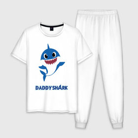 Мужская пижама хлопок с принтом Baby Shark Daddy в Курске, 100% хлопок | брюки и футболка прямого кроя, без карманов, на брюках мягкая резинка на поясе и по низу штанин
 | 