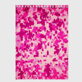 Скетчбук с принтом Розовый камуфляж в Курске, 100% бумага
 | 48 листов, плотность листов — 100 г/м2, плотность картонной обложки — 250 г/м2. Листы скреплены сверху удобной пружинной спиралью | Тематика изображения на принте: камуфляж | милитари | пиксель | пиксельный | розовый | узор