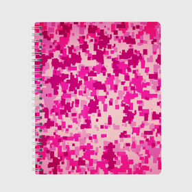 Тетрадь с принтом Розовый камуфляж в Курске, 100% бумага | 48 листов, плотность листов — 60 г/м2, плотность картонной обложки — 250 г/м2. Листы скреплены сбоку удобной пружинной спиралью. Уголки страниц и обложки скругленные. Цвет линий — светло-серый
 | Тематика изображения на принте: камуфляж | милитари | пиксель | пиксельный | розовый | узор