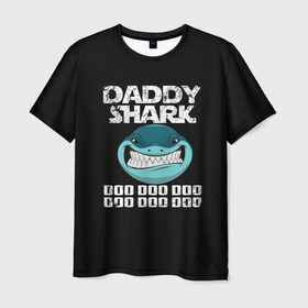 Мужская футболка 3D с принтом Daddy shark в Курске, 100% полиэфир | прямой крой, круглый вырез горловины, длина до линии бедер | baby shark | daddy shark | family shark | grandma shark | grandpa shark | mommy shark | бабушка акула | дедушка акула | мама акула | отец акула | ребенок акула | семья акул