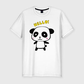 Мужская футболка хлопок Slim с принтом Милая пандочка в Курске, 92% хлопок, 8% лайкра | приталенный силуэт, круглый вырез ворота, длина до линии бедра, короткий рукав | маленькая панда | маленькая пандочка | милашка | милая панда | милая пандочка | панда | панда hello | панда милашка | пандочка | пандочка hello | пандочка милашка