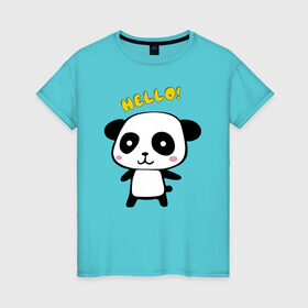 Женская футболка хлопок с принтом Милая пандочка в Курске, 100% хлопок | прямой крой, круглый вырез горловины, длина до линии бедер, слегка спущенное плечо | маленькая панда | маленькая пандочка | милашка | милая панда | милая пандочка | панда | панда hello | панда милашка | пандочка | пандочка hello | пандочка милашка